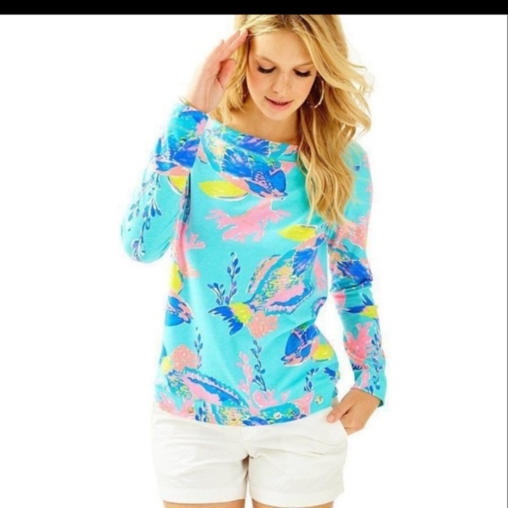 Lilly Pulitzer XS Jojo Top in Shorely Blue Sanstorm 💙🐟